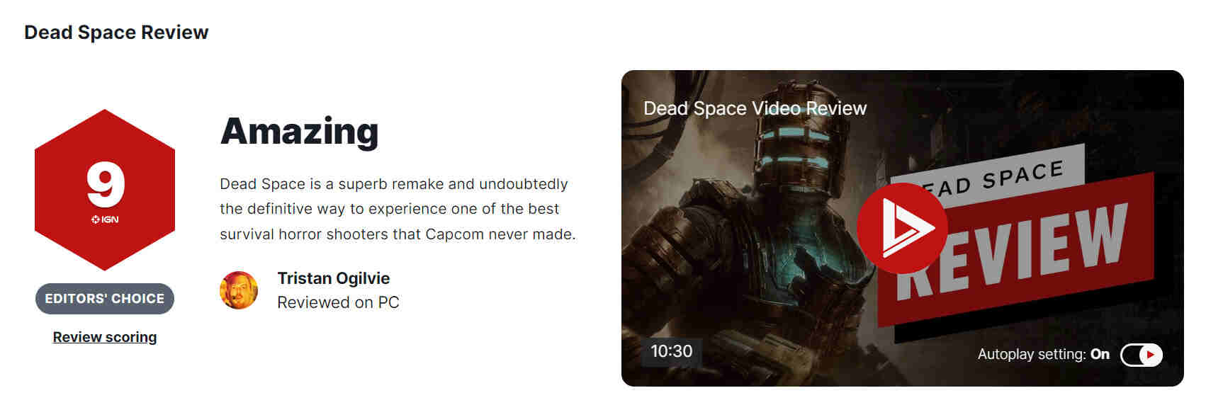 《死亡空间：重制版》评分解禁 IGN、GameSpot都是9分_https://www.ybmzs.com_游戏问答_第1张